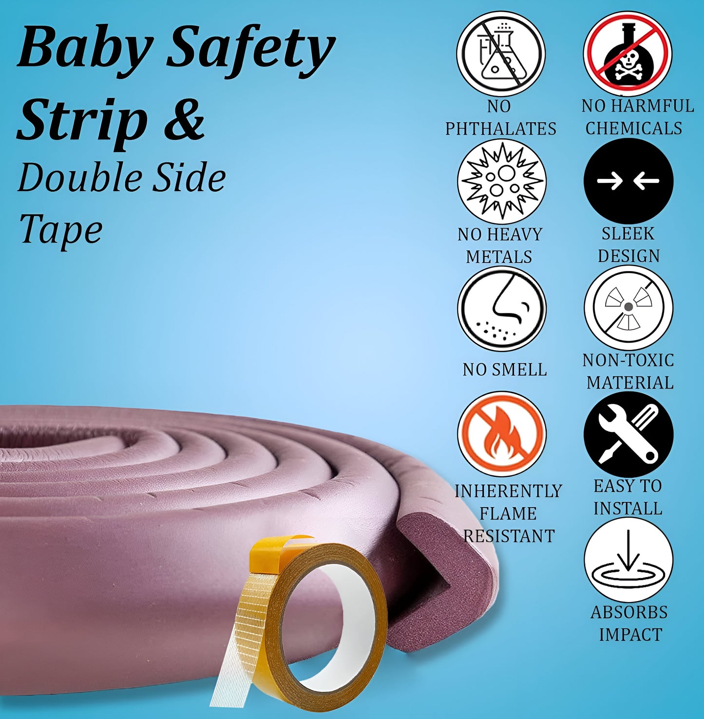 GIGGLI™ Brown Edge Guard 2 Meter – Baby Proofing Foam Edge Protector for Tables, Furniture & Sharp Corners (PACK OF 1)