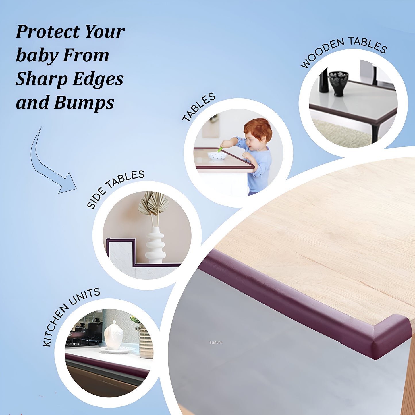 GIGGLI™ Brown Edge Guard 2 Meter – Baby Proofing Foam Edge Protector for Tables, Furniture & Sharp Corners (PACK OF 1)