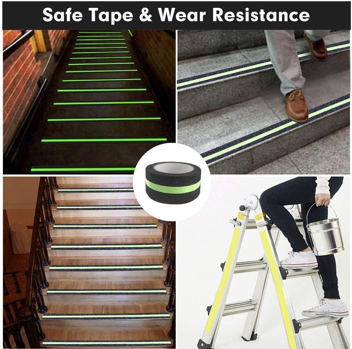 INFINEXUS Anti Slip Grip Tape,Non-Slip Traction Tapes With Glow In The Dark Reduce The Risk Of Slipping For Indoor Or Outdoor Stair Tread Step And Other Slippery Surfaces,2 InchX5 Metre
