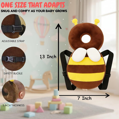 GIGGLI™ Baby Head Protector Cushion with Adjustable Straps, Bee-Shaped Plush Soft Baby Safety Helmet for Crawling & Walking, Lightweight Back Protection for Toddlers (Yellow & Brown, 6–24 Months)