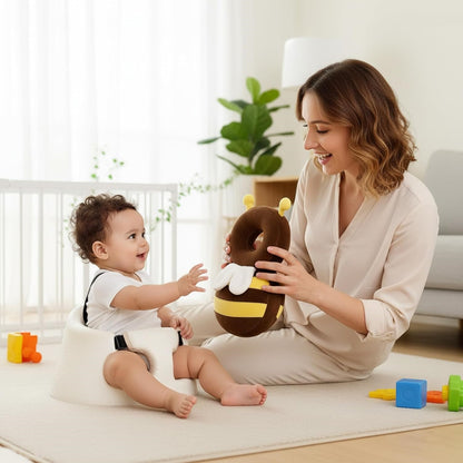 GIGGLI™ Baby Head Protector Cushion with Adjustable Straps, Bee-Shaped Plush Soft Baby Safety Helmet for Crawling & Walking, Lightweight Back Protection for Toddlers (Yellow & Brown, 6–24 Months)
