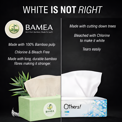 BAMEA Bamboo Facial Tissue Paper Box-Soft Pack |200 pulls x 3 packs | Super Soft, Skin Friendly & Highly Absorbent Face Tissue Napkins | Car Tissues | 100% Natural & Ecofriendly | 2 ply-600 Pulls