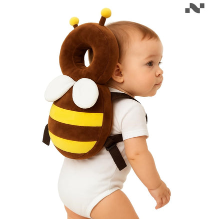 GIGGLI™ Baby Head Protector Cushion with Adjustable Straps, Bee-Shaped Plush Soft Baby Safety Helmet for Crawling & Walking, Lightweight Back Protection for Toddlers (Yellow & Brown, 6–24 Months)