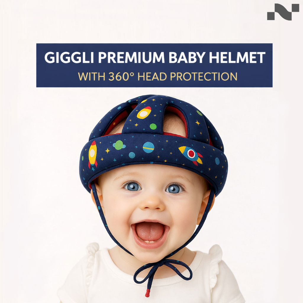 Giggli Baby Safety Helmet | 360° Head Guard with Cushion, Ear & Size Adjustment  (Navy Blue)