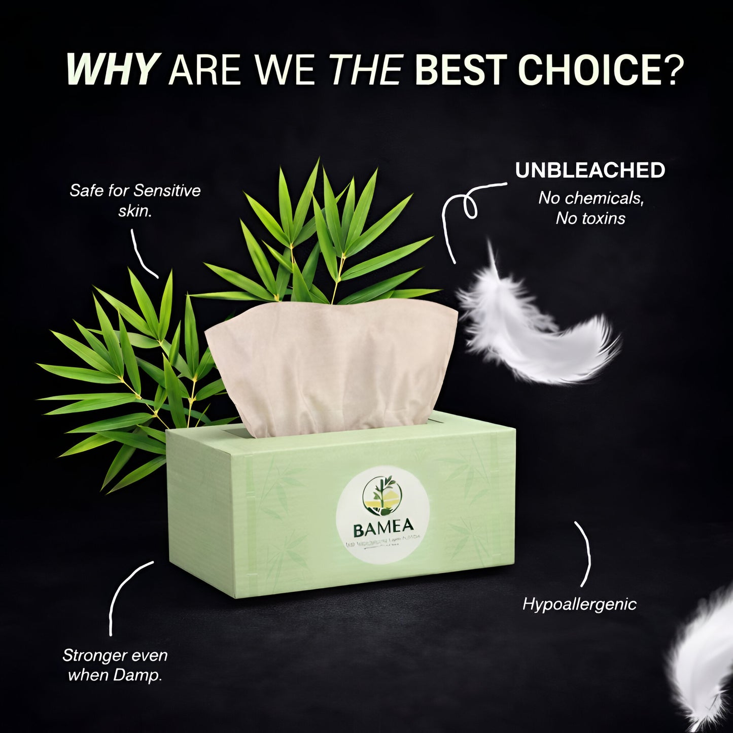 BAMEA Bamboo Facial Tissue Paper Box-Soft Pack |200 pulls x 3 packs | Super Soft, Skin Friendly & Highly Absorbent Face Tissue Napkins | Car Tissues | 100% Natural & Ecofriendly | 2 ply-600 Pulls
